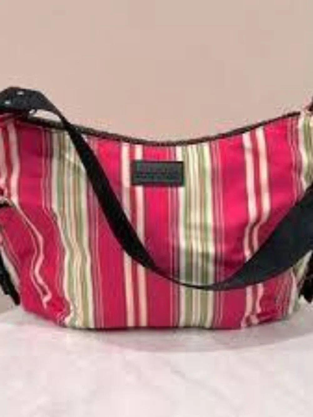 Lauren Ralph Lauren Pink Multicolor Stripe Mini Shoulder Bag with Black Strap